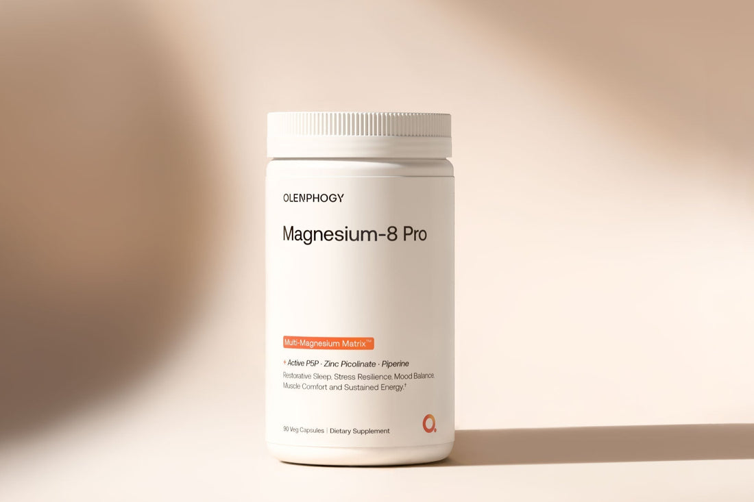 Magnesium-8 Pro supplement bottle for restorative sleep and stress resilience