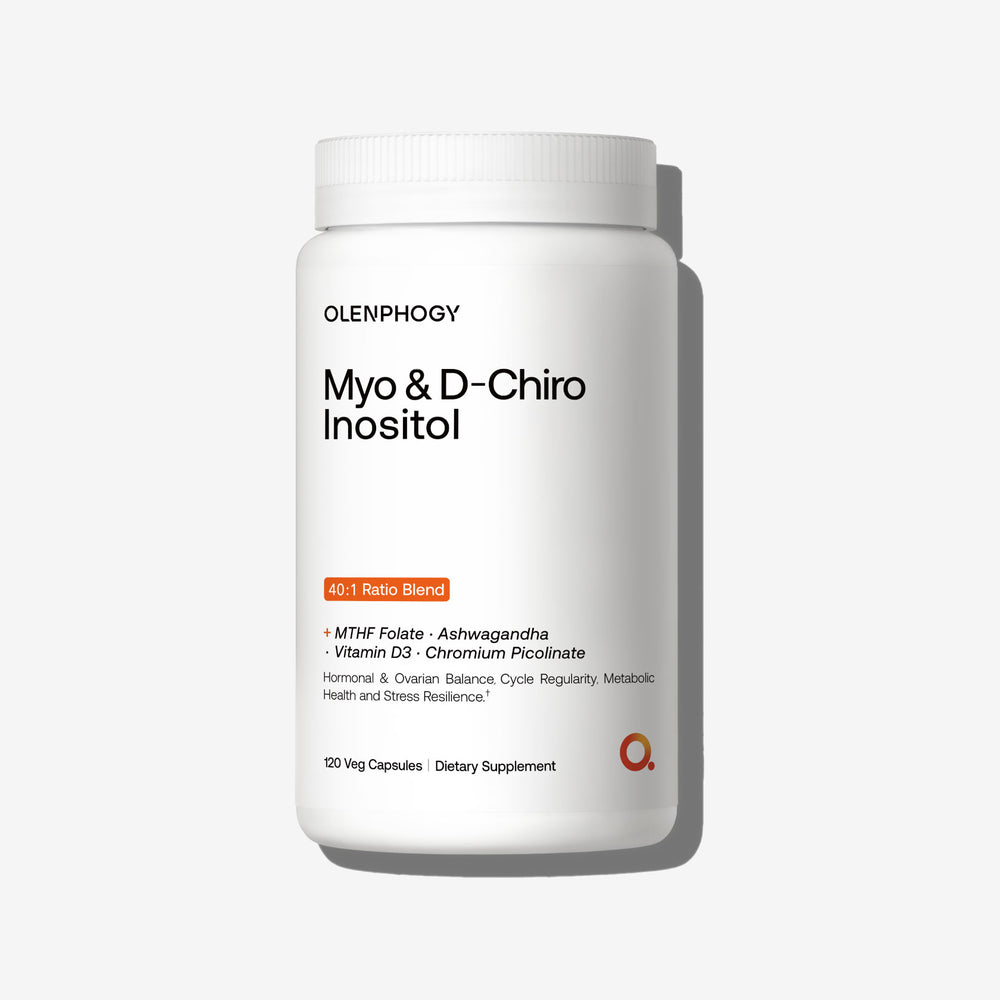 Myo & D-Chiro Inositol supplement bottle with 40:1 ratio blend for hormonal balance and metabolic health